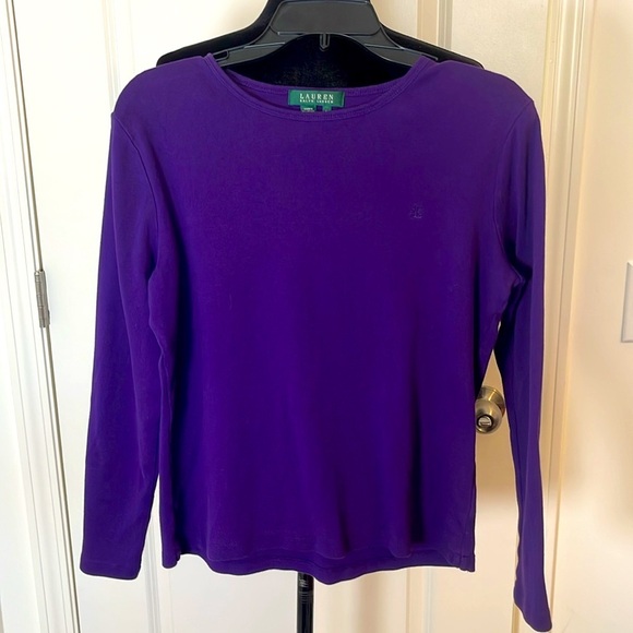 LAUREN RALPH LAUREN SOLID PURPLE LONG SLEEVE TSHIRT SZ LARGE - Picture 1 of 5